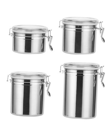 Zerodeko 4pcs Stainless Steel Freshness Container with Lid Metal Container Kitchen Pantry Organizer Travel Nuts Container Coffee Container Tea Bottle Food Container Household Storage Bottle