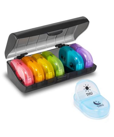 Fullicon Pill Organizer 2 Times a Day Weekly Pill Box AM PM Daily Pill Cases Medicine Box Multi-colored