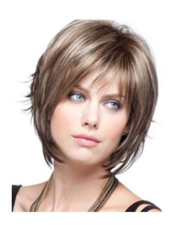 Women's bob style synthetic hair wig short straight blonde for women short golden wavy