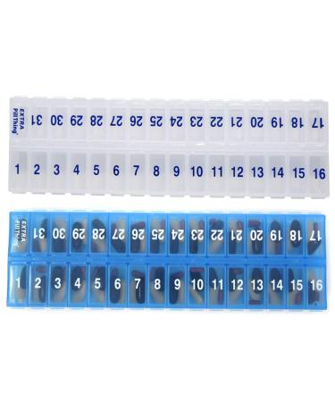 AM PM 31 Day Once-a Day Monthly Pill Planner Organizers - Large Compartment Pill Boxes Store Medications for Entire Month Plus Compartment for Extra Pills (AM/PM Clear & Blue) BPA Free