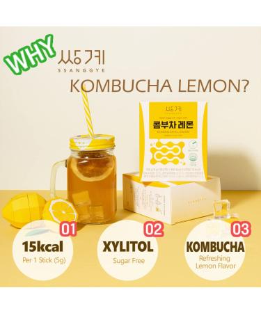 Ssanggye Kombucha Lemon Powder Stick Type (30 Sticks 5.3oz) - Sugar Free Fizzy Sparkling Fermented Tea with Live Probiotics & Prebiotics - Digestive Enzymes for Health Benefits - Buy Online on GoSupps.com