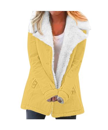 Hanxiulin fleece plush jacket fluffy warm zipper wool jacket women long warm autumn coat long thick winter coat down jacket buffer jacket transition s yellow