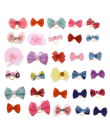 60pcs Multicolor Elastic Hair Bands Pets Bowknot Headdress Cats Dogs Random Patterns Pet Grooming Accessories