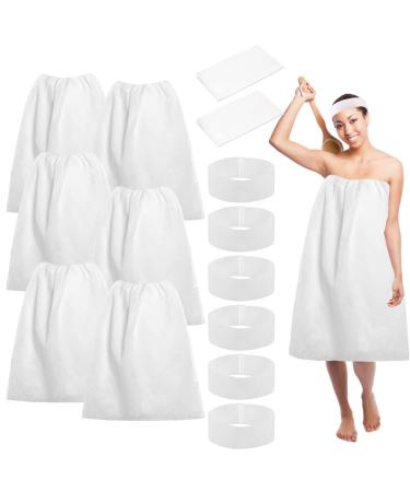 20PCS Disposable Spa Wrap with Spa Facial Headbands Included 10 Non-Woven Spa Wrap Bathrobe 10 Elastic Head Wraps Skin Care Hair Band with Convenient Closure for Women Girls Salons (White)