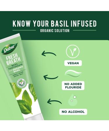  Dabur Dabur Organic Basil Toothpaste for Fresh Breath 100ml - Natural Oral Care with Organic Basil Extracts - Refreshing Mint Flavour - Promotes Oral Health and Hygiene - Buy Online on GoSupps.com