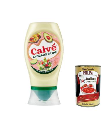 Italian Gourmet E.R. Calv Avocado & Lime Flavour Delicious and Balanced Sauce Ideal for Pok Tacos Nachos and Vegetable Burgers 250ml + Italian Gourmet Polpa 400g