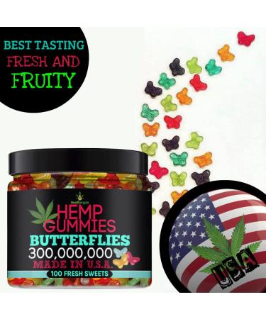Premium Healthergize Hemp Gummies: Delicious Butterfly & Bear Shapes | Fresh Fruity Flavors | Natural Hemp Candy for Peace & Relaxation | Sleep, Stress Relief & Calm | Made in USA | 100 Count - Buy Online on GoSupps.com