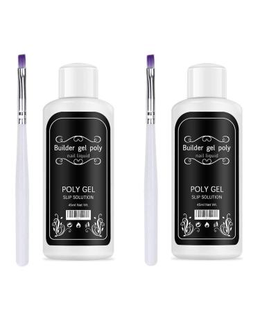 Freeorr 2 pieces Nail Extension Gel Solution Poly-Gel-Slip Solution nail extension gel fluid nail gel bubilder for nail-diy nails contains 2 brushes 45 ml beige
