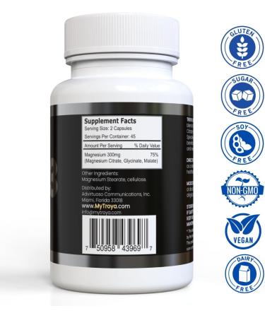 Troya Triple Complex Magnesium Fast-Acting Magnesium Complex with Glycinate Citrate & Malate for Relaxation Sleep & Well-Being Natural Formula Non-GMO Capsules (300mg) 1 - Buy Online on GoSupps.com