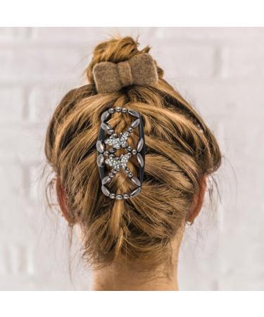 2pcs Magic Elastic Beads Hair Comb - Black White Double Clips for Women Girls | DIY Hair Styling Tool - Buy Online on GoSupps.com