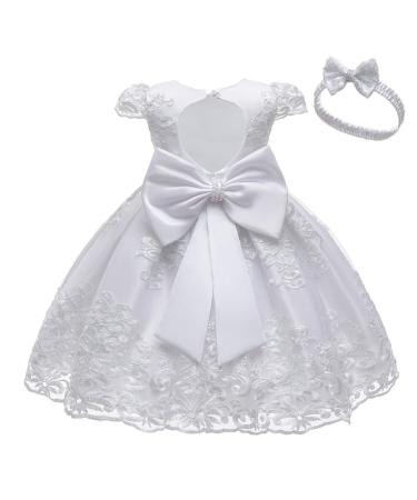 MYRISAM Flower Girls Lace Tutu Dress Baby Kids Christening Baptism Communion Birthday Party Formal Wedding Dresses w/Headwear 4-5 Years White