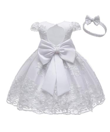 MYRISAM Flower Girls Lace Tutu Dress Baby Kids Christening Baptism Communion Birthday Party Formal Wedding Dresses w/Headwear 18-24 Months White