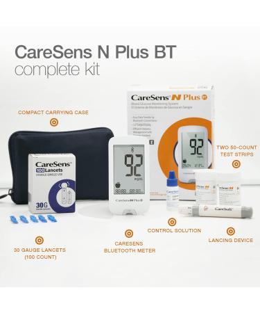 CareSens N Plus Bluetooth Blood Glucose Monitor Kit with 100 Test Strips, Lancets, Meter, Lancing Device, Travel Case - for Diabetes Testing (Auto-Coding, Bluetooth Enabled) - Buy Online on GoSupps.com