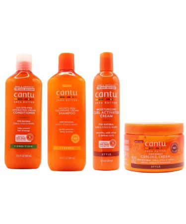 Cantu Coconut Curling Cream 12oz with sulfatefree shampoo & conditioner 12oz & shea butter moisturizing curl activator cream 12oz