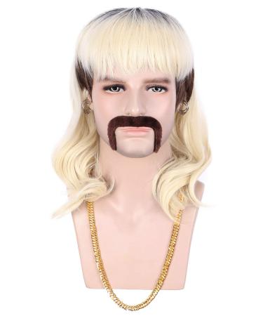 Karlery 70s 80s Rocker Mullet Wig with Accessories - Beige Dark Root Costume Wig for Halloween Cosplay - Buy Online on GoSupps.com