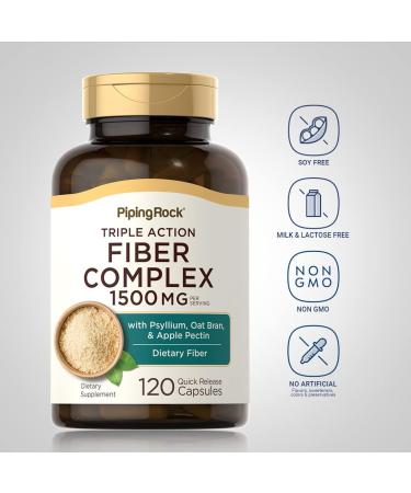 Piping Rock Fiber Complex 1500mg 120 Capsules | Triple Action Fiber with Psyllium, Oat Bran & Apple Pectin | Non-GMO, Gluten-Free - Buy Online on GoSupps.com