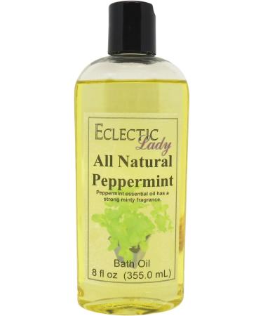 Peppermint Bath Oil by Eclectic Lady - Scented Bath Oil - Relaxing & Moisturizing Bathing Oil - Fragrance Body Oil For Dry & Rough Sensitive Skin - Body Daily Nourishing Shower Oil (8 oz) 8 Ounce