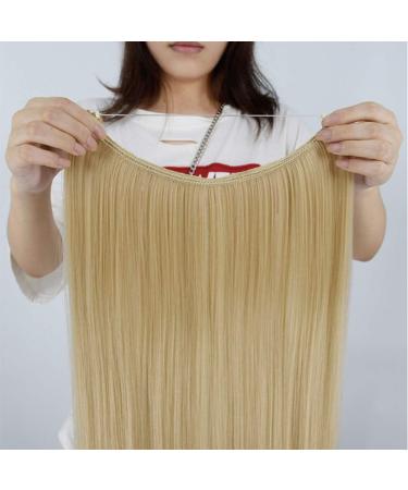 iLUU Hair Extensions Natural Synthetic Hair 18inch 80g Long Thick Wavy Hairpieces #12/24 Light Golden Brown and Golden Blonde Piano Color Invisible Fish Line Wire Curly Hair Extensions for Women - Buy Online on GoSupps.com