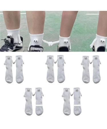 1/3/5 Pair Funny Magnetic Suction 3D Doll Couple Socks Funny Socks for Women Men Unisex Funny Couple Holding Hands Sock for Couple 5 pair White
