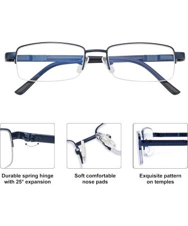 Madison Avenue Half Frame Reading Glasses for Men | Metal Blue Light Filter Rectangle Readers with Spring Hinges | 2.0x Magnification - Buy Online on GoSupps.com