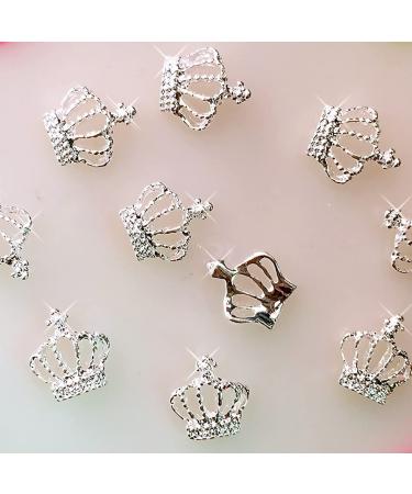 JERCLITY 100pcs 3D Silver Crown Nail Charms Studs Set with Clear Crystals - Manicure Jewelry for Women and Girls - Buy Online on GoSupps.com