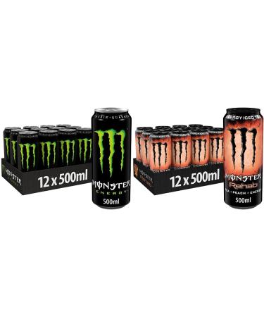 Monster Energy-caffeinated energy drink with a classic energy taste & rehab peach-caffeinated energy-old with peach taste bundle with an energy-old tea