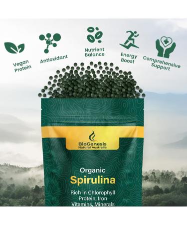 Biogenesis Organic Bundle: Spirulina Mini Tabs (1000 ct) + Chlorella Powder (200g) Australian Grown BioDynamic Cracked Cell Wall & Rich in B Vitamins Complete Vegan Wholefood Supplement - Buy Online on GoSupps.com