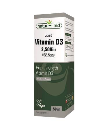 Natures Aid Vegan Vitamin D3/Cholecalciferol Liquid 2500iu Dropper Included 50 ml (Pack of 1)