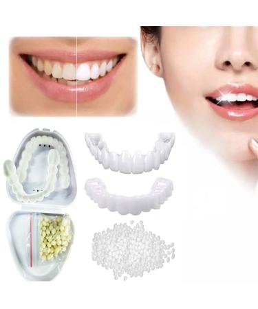 2 pair of dentures teeth clip-in perfect smile veneer teeth for upper and lower fake teeth comfortable fit cosmetics teeth snap on veneers false teeth brightening teeth for men and women