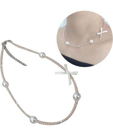 SOUTHJIELING Fashion Bowknot Pearl Crystal Choker Necklace - Clavicle Chain Beaded Solid Color Jewelry - Buy Online on GoSupps.com