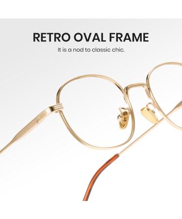 Cyxus Retro Oval Blue Light Blocking Glasses for Men & Women | Anti Eye Strain UV Protection | 8562 Gold Metal Frame - Buy Online on GoSupps.com