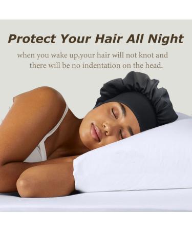 2 Pack Satin Silk Bonnet for Sleeping - Black Pink Hair Bonnets for Black Women - Curly Hair Braids Sleep Caps with Elastic Band - Buy Online on GoSupps.com