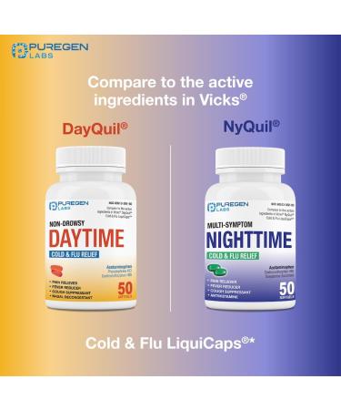 Puregen Labs Daytime and Nighttime Combo Pack Cold and Flu Relief Medicine | Powerful Multi-Symptom Daytime and Nighttime Relief for Headache Fever Sore Throat Cough Congestion and Aches - Buy Online on GoSupps.com