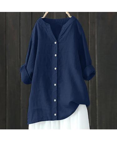 Women Cotton Linen Shirt Sale Clearance Summer Tee Short Sleeve Short Sleeve Round Neck Cotton and Linen Loose Fit Shirts Blouses Ladies Tshirts Casual Henley Business T-Shirt 600-qppoj-navy-a 5XL - Buy Online on GoSupps.com