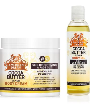 American Dream Huile corporelle au beurre de cacao et cr me pour le corps au beurre de cacao et au citron pour claircir la peau. Produits de taille compl te