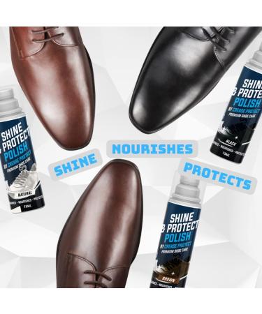 Shine & Protect Shoe Polish - 75ml Liquid Shoe Polish - Colour Restorer For All Leather Shoes - Black Shoe Polish Brown Shoe Polish & Neutral Shoe Polish - Easy To Use Boot Polish Sponge Applicator Pack of 1 Black - Buy Online on GoSupps.com