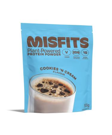 Misfits Vegan Protein Powder, Cookies & Cream, 20g Plant Based Protein Shake, Low Calorie, No Added Sugar, Non Dairy, Non GMO, Plastic Free Packaging, 500g