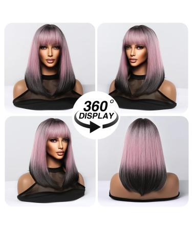 Testar 16-Inch Pink Ombre Black Straight Bob Wig - Heat-Resistant Synthetic Wig for Women | Short Wigs for Daily & Party Use - Buy Online on GoSupps.com