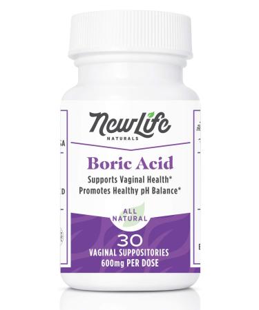NewLife Naturals - Medical Grade Boric Acid Vaginal Suppositories - 600mg - 100% Pure Womens pH Balance Pills - Yeast Infection, BV -30 Capsules: Made in USA 30 Count (Pack of 1)