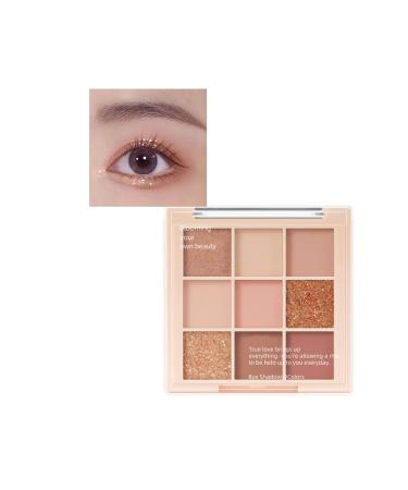 9 Color Eyeshadow Palette Glitter Nude Peach Rose Gold Champagne Orange Eye Shadow Palettes Waterproof Highly-Pigmented Long-Lasting Korean Eye Makeup (02# Peach)