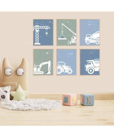 Waschilkind Construction Vehicles Poster Set - 8 A4 Posters for Kids' Room | Excavators Cranes Trucks & More in Blue & Green - Perfect for Baby & Boys D cor | Unframed - Buy Online on GoSupps.com