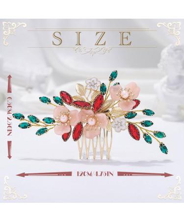 IYOU Bridal Wedding Hair Comb Flower Red Bride Headpiece Crystal Baroque Guest Hair Accessories for Women - Buy Online on GoSupps.com