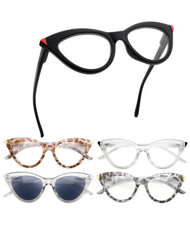 GUD Cat-Eye Style Reading Glasses for Women - 5 pairs Ladies Readers for small size +4.00 5pcs-mix 4.0 x