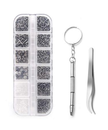 Sunglasses Eyeglasses Repair Kit, 1100PCS Tiny Stainless Steel Screws and 5 Pairs Nose Pads with Micro Screwdriver Tweezer for Watch Clock Spectacle Eyewear Repair