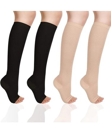 Yisemeya 2 pair of medical compression stockings women & men 20-30 mmHg compression stockings women compression socks support stockings graded support support stockings for varicose veins edema m beige and black - Buy Online on GoSupps.com