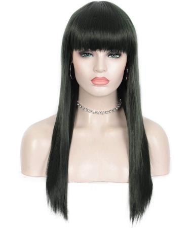 Kalyss 22 Green Hair Wigs with Bangs for Women Long Straight Cosplay Heat Resistant Ladies Full Wigs