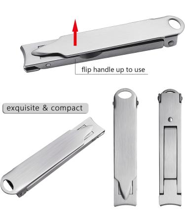 Ultra Thin Portable Fingernail Clipper | Keychain Folding Nail Cutter with Wide Jaw | Small Pocket Curved Trimmer (Brushed Finish - Buy Online on GoSupps.com