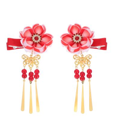 Kimono Hair Clip Japanese Hairpin Ornament Tie Band Clip for Women Ladies Red - Buy Online on GoSupps.com