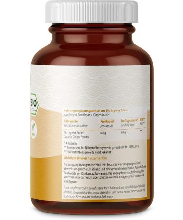 Buy Organic Ginger Capsules - 500mg 160 Pieces | 100% Pure Ginger Powder | Vegan Friendly | High Quality - Achterhof - Buy Online on GoSupps.com