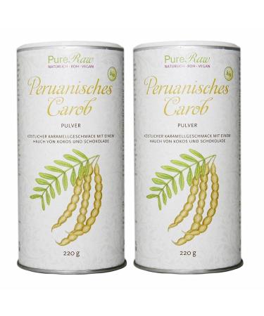 Peruvian carob powder (organic raw vegan) Carob powder caramel taste with coconut and cocoa grade- of course sweet fiber-rich minerals- Johannisbrotbaum Karob |Pureeraw 440g ( 2x 220g) Carob Peruanian large
